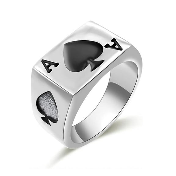 JAJAFOOK Mens Womens Stainless Steel Ring Poker Spade Ace Silver Black Silver Sizes 5