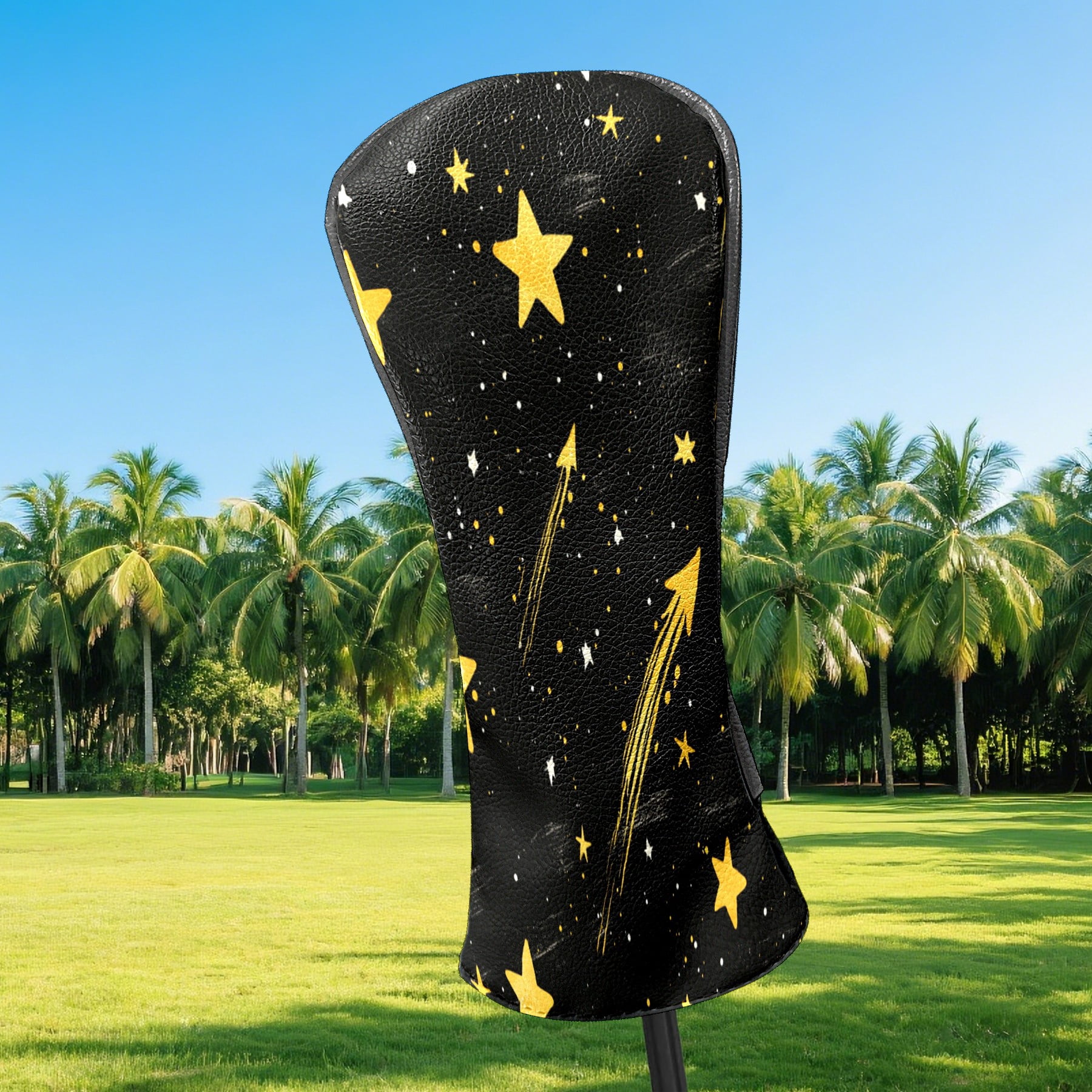 Golf Club Covers PU Leather Waterproof Head Covers for Fairway Woods Hybrids Golden Shooting Star