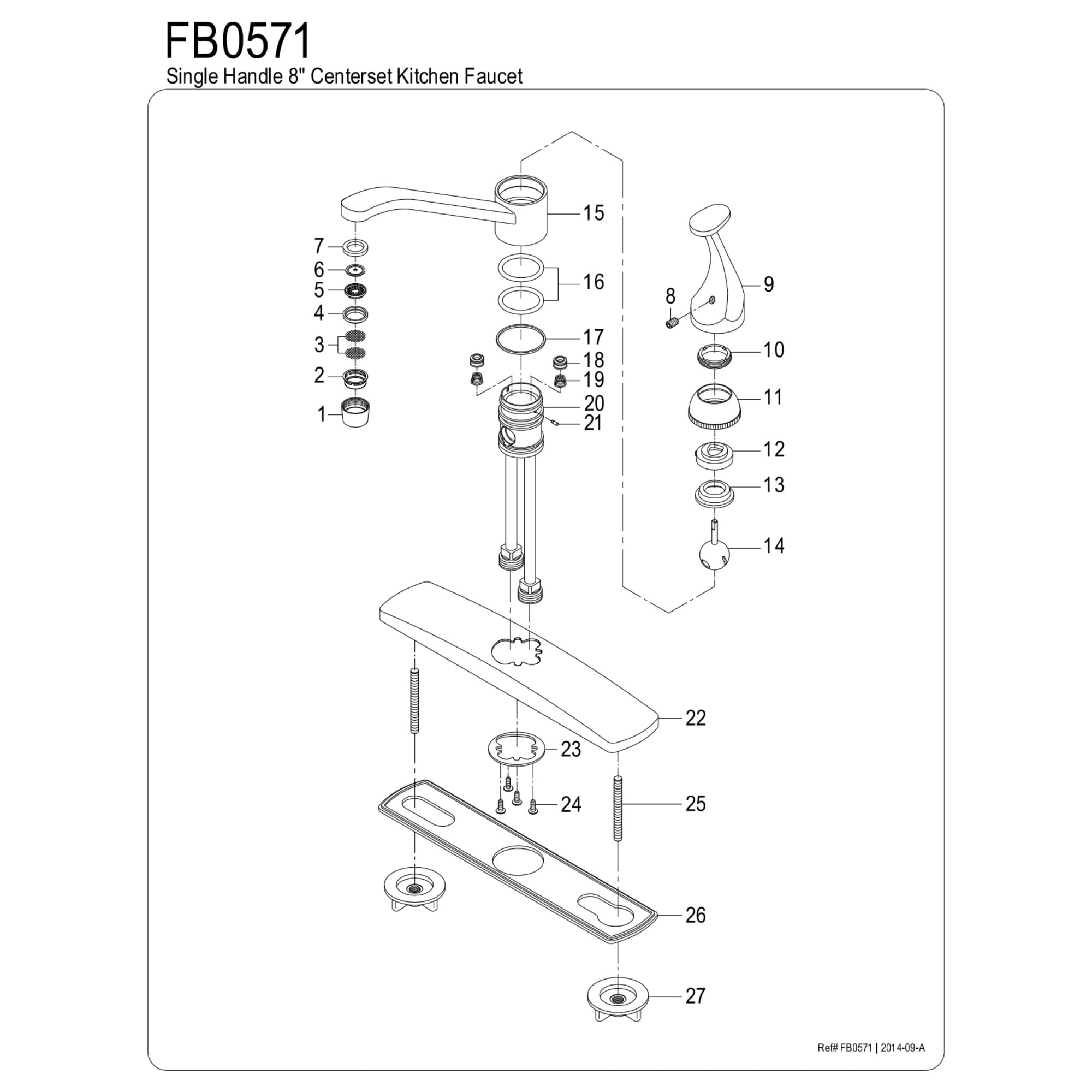 Kingston FB0571 Columbia One-Handle 3-Hole 8" Centerset Kitchen Faucet in Polished Chrome