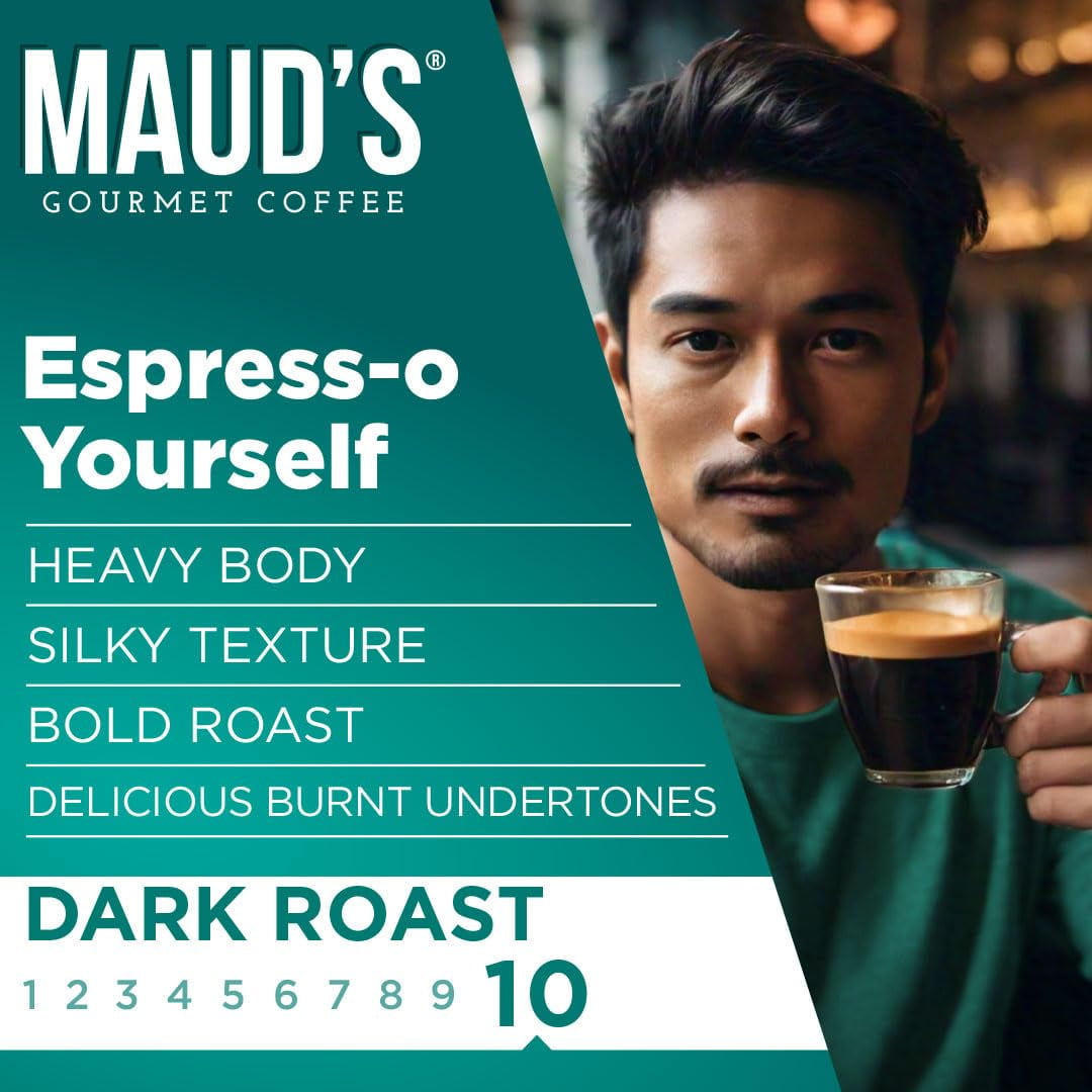 Maud's Espresso Roast Coffee Pods, 50ct, Dark Roast Coffee in Single Serve Pods – 100% Arabica Beans, Compatible with Keurig K Cups Maker