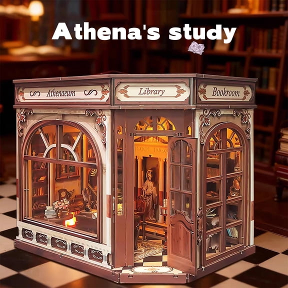Music Park Book Nook Kit - 3D Wooden Puzzle with LED Lights, DIY Classic Wisdom Study Miniature Dollhouse, Unique Birthday & Christmas Gift for Adults & Book Lovers
