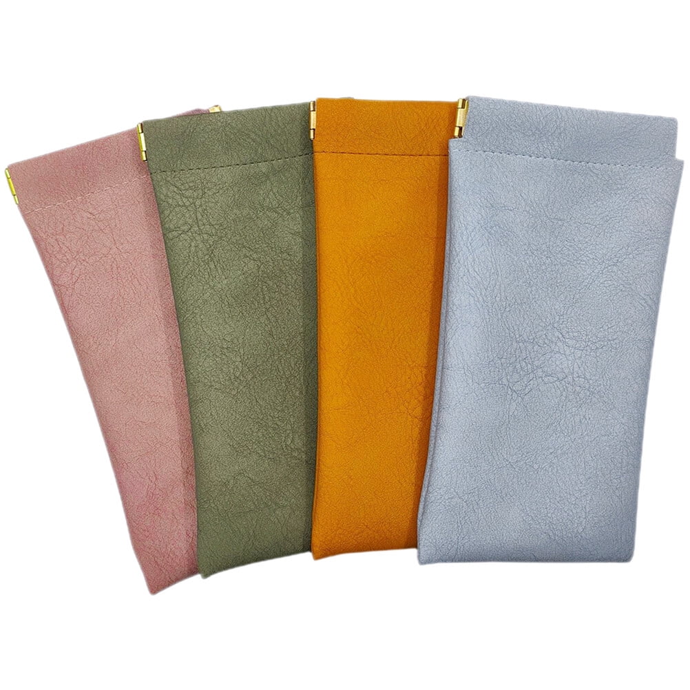 4pcs Glasses Case Leather Sunglasses Pouch Squeeze Top Soft Eyeglass