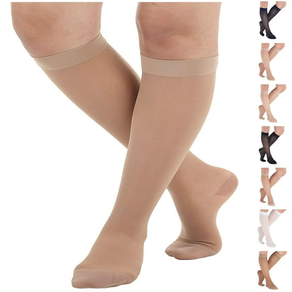 Wide Calf Womens Compression Knee High 15-20mmHg for Swelling - Beige, 3XL