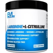 Evlution Nutrition L-Arginine + L-Citrulline - Endurance + Workout Performance Supplement - 2000mg Complex - Vasodilation + Nitric Oxide Support - Vegan + Gluten Free Powder - 150 Servings