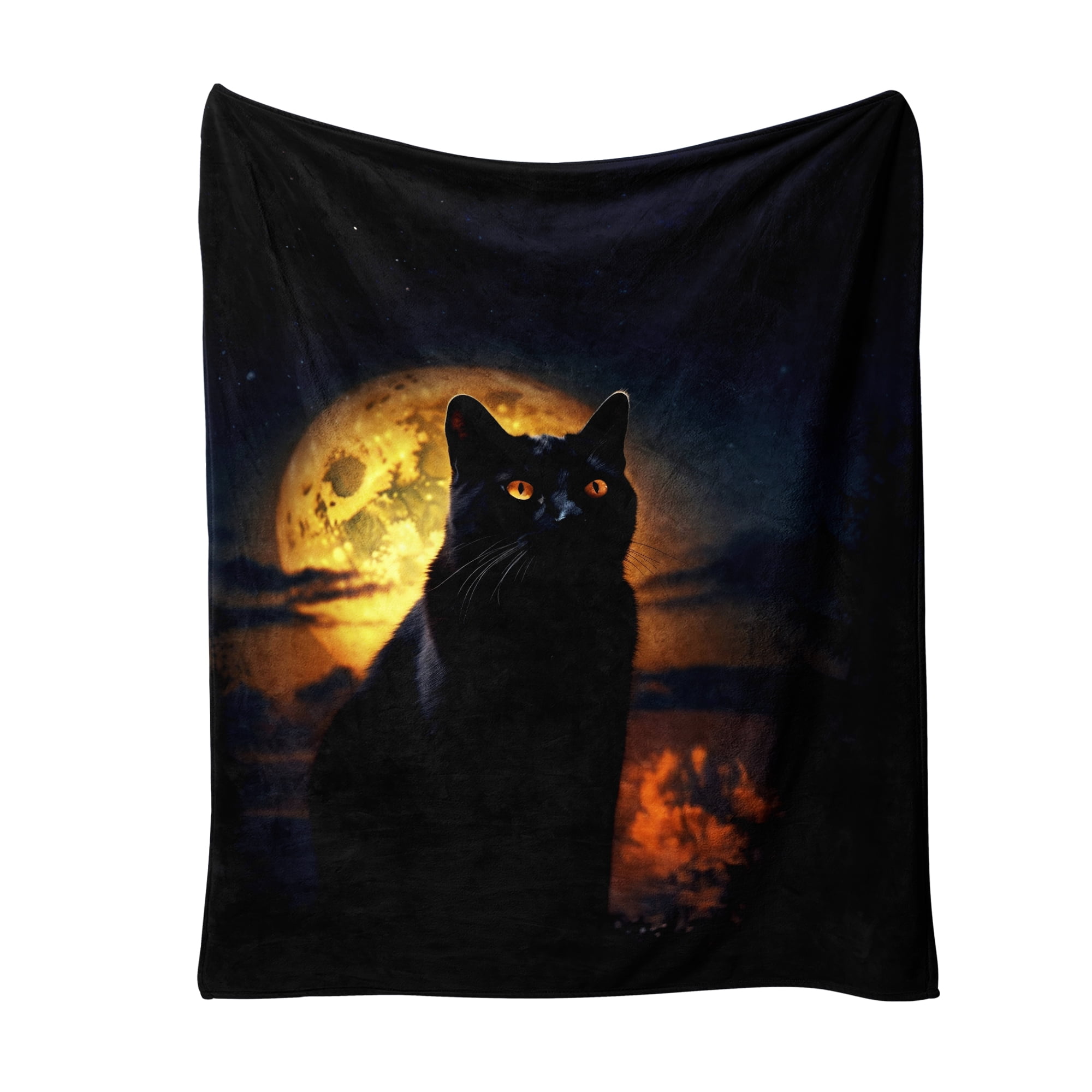 Flannel Fleece Throw Blanket Bed Blanket, Lightweight Cozy Plush Blanket for Sofa Couch, Black Cat 50"X60"