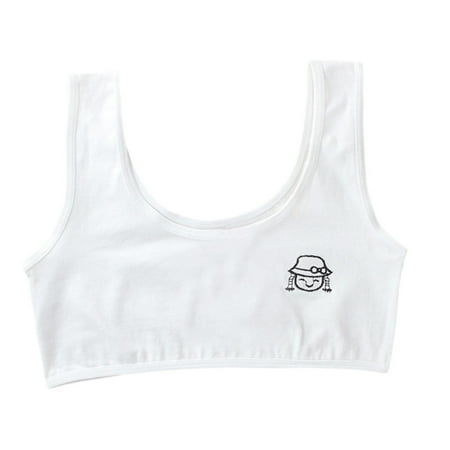 

HLGDYJ Young Girl Cotton Training Bra Teenage Student Cartoon Embroidery Underwear Soft