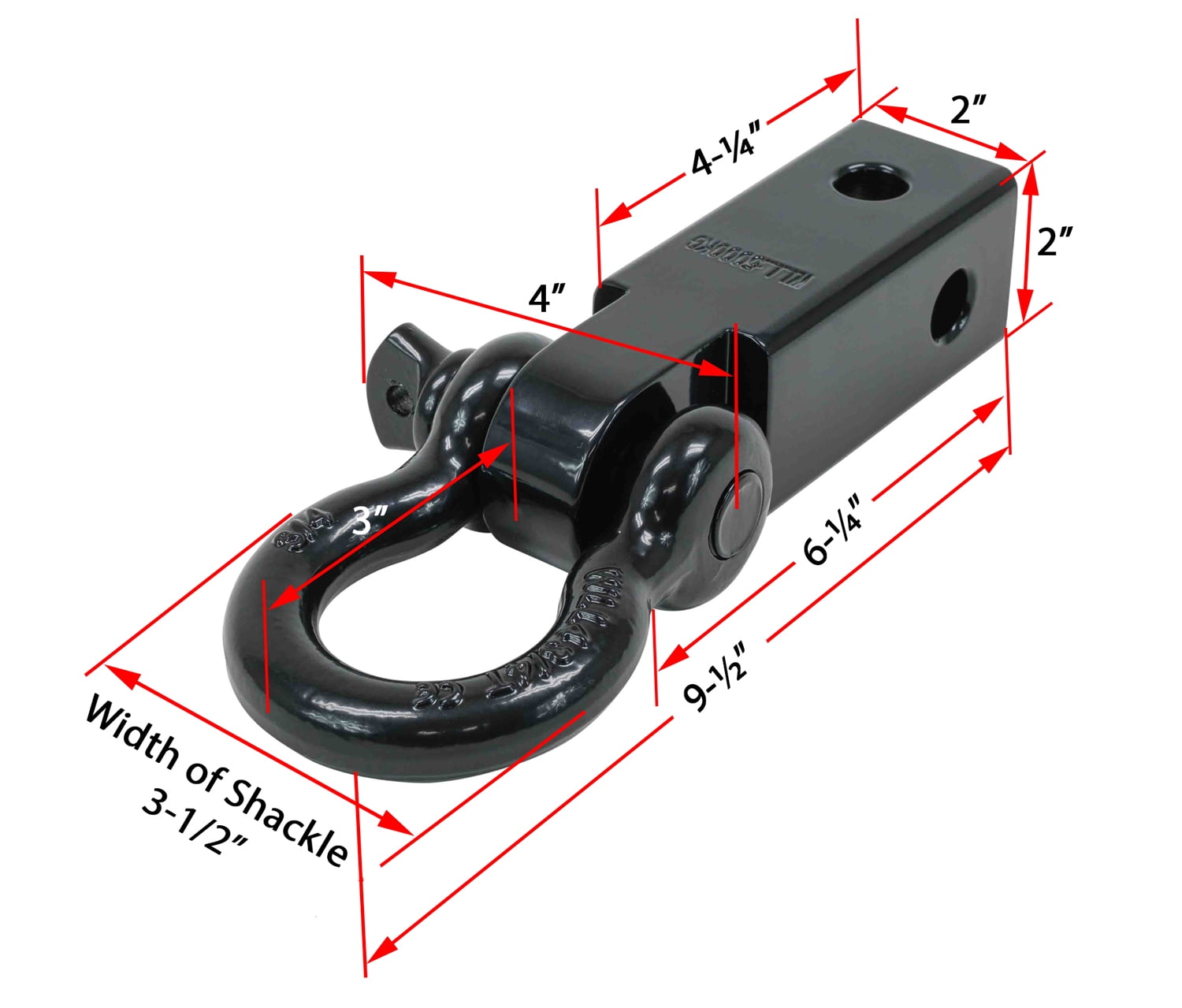 2" Tow Hitch Shackle Receiver with 3/4'' D Ring Shackle, 5/8" Standard Hitch Pin, 11,000 lbs WLL | Black Towing Accessories for Vehicle Recovery Off-Road