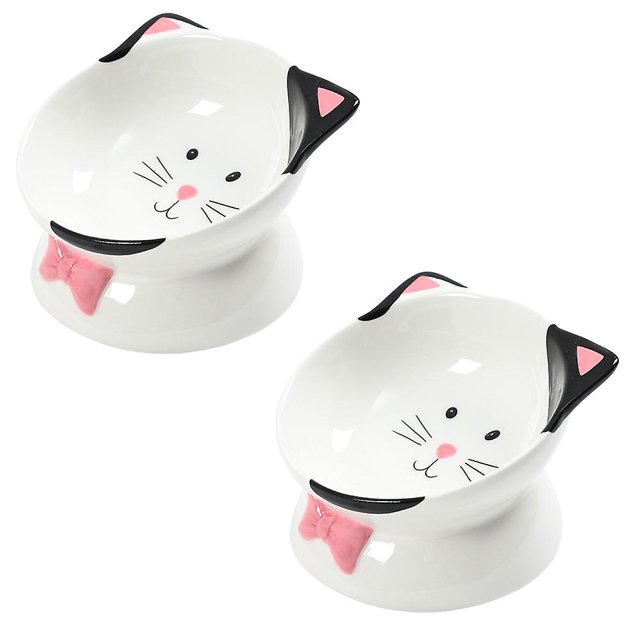 style4 Cuencos elevados de cerámica para gatos, 2 uds., inclinados, protegen la columna vertebral del gato, sin estrés, previenen los vómitos