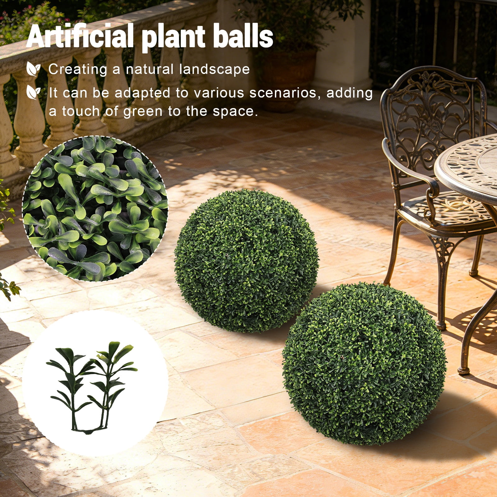 Artificial Topiary Balls, Faux Boxwood Large Green Decorative Spheres for Garden Front Porch Outdoor Decor, Green