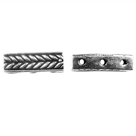 Bar 3 Strand - CSF-464 Silver Overlay Multi Strand Grain Design Spacer Bar With 3 Hole