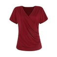 thumbnail image 6 of GceSteap Women's Summer Tops Short Sleeve Slim Fitted Deep V Neck Cross Wrap Tunic T-Shirt Side ruched Shirring Tees Wine XXL, 6 of 8