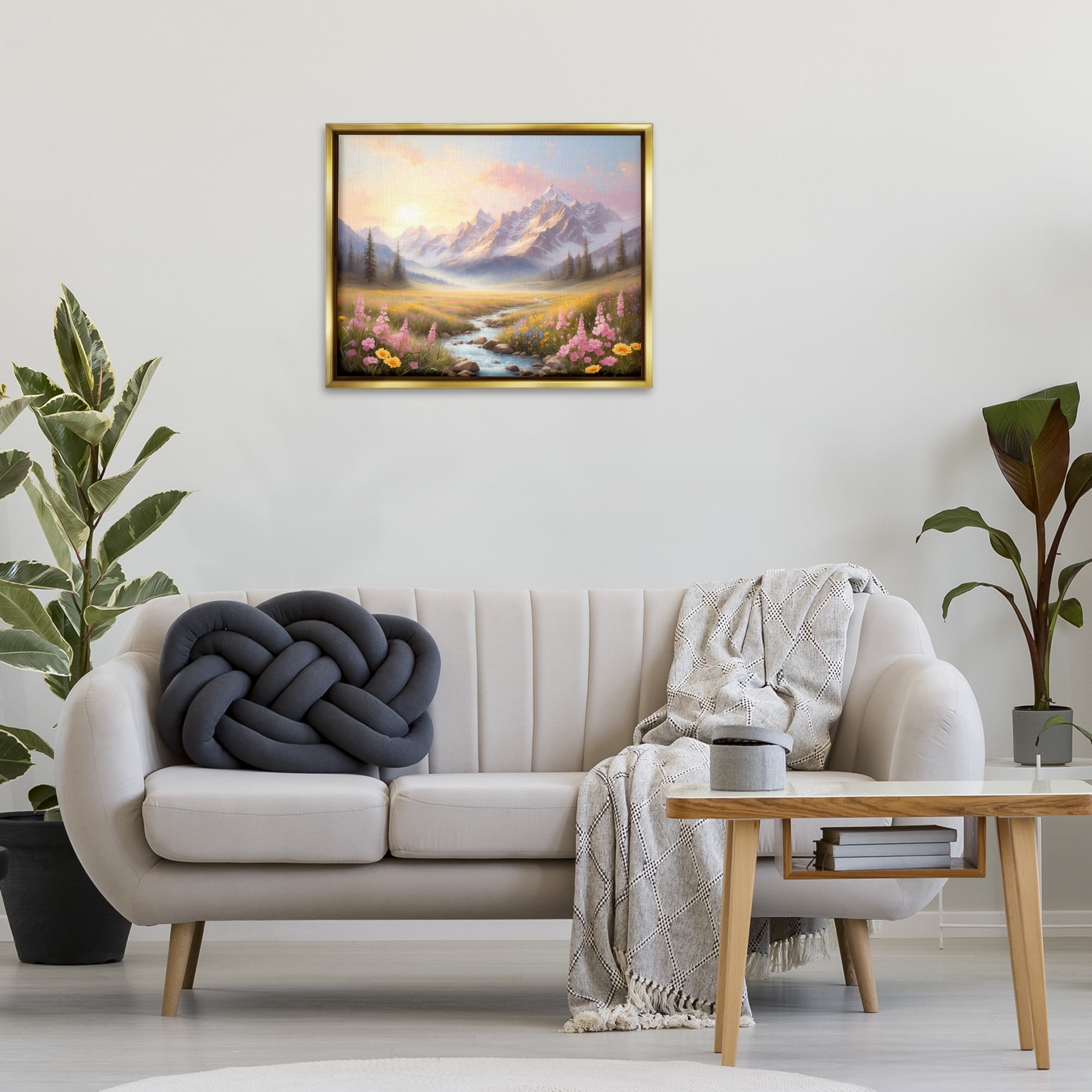 Stupell Industries Gentle Dawn Landscape Landscape Painting Gold Floater Framed Art Print Wall Art, 31 x 25
