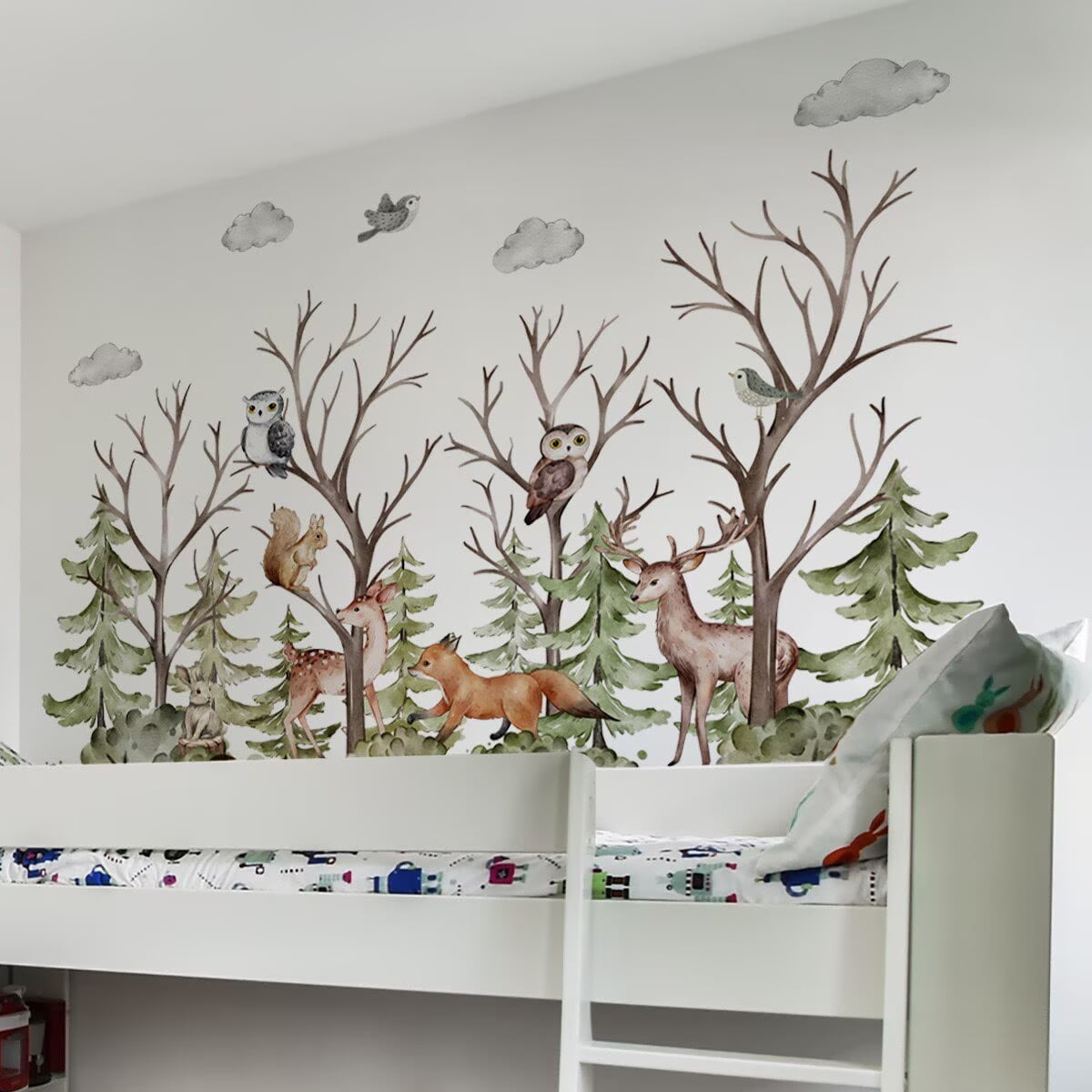 Mountain Tree Wall Stickers deer wall decal Large Pine Tree Forest Animal Bear Fox DIY Peel and Stick Wall Stickers Aesthetics Decor Kids Room Baby Nursery Bedroom Wall Decor Living Room Bedroom