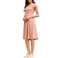 thumbnail image 4 of INSPIRE CHIC Women's Cap Sleeve Flare Dress Square Neck Business Work A Line Pleated Dresses 2XL Pink, 4 of 5