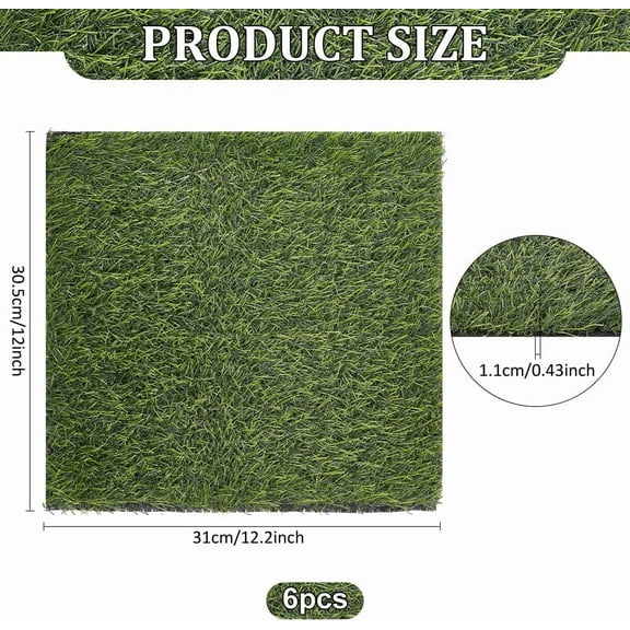 6 Pcs Artificial Grass Square Mat 12.2x12Inch Plastic Grass Turf Patch Green Garden Grassland Tiles Realistic Grassland Rug Turf Pads for Dogs Patio Indoor Outdoor