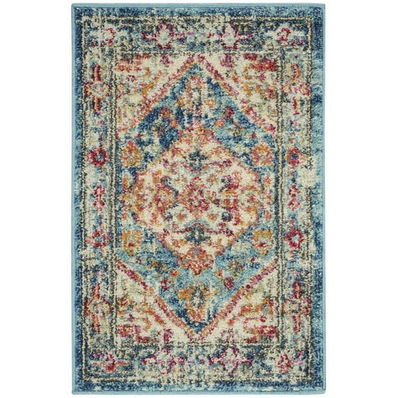 2' x 3' Ivory and Light Blue Distressed Scatter Rug - 3'6"