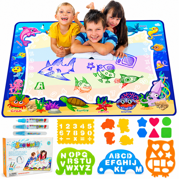 LotFancy Water Doodle Mat, 40 x 32 in, Painting Writing Color Doodle Drawing Mat Toys for Age 2-6 Year Old Boys Girls Toddler Gift
