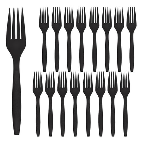 Party City Disposable Plastic Forks, 16 Count (Black) - Go Brightly Heavy Duty Classic Reuseable Plastic Forks - Premium Party Supplies Cutlery