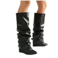 thumbnail image 5 of OKBOP Women's Knee High Boots Zip-Up Pointy Toe Slouch Buckle Strap Low Heel Boots for Fall Winter Boots Sizes 38, 5 of 5