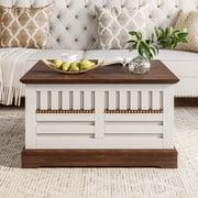 Cottinch 31.5 Farmhouse Lift Top Coffee Table with Large Hidden Storage Compartments, Wood Square Center Table with Rivet Barn Door for Living Room