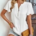 thumbnail image 5 of Business Casual Tops for Women V Neck Plain Button T Shirts Blouses Ruched Short Sleeve Tunic Tops to Wear with Leggings, 5 of 7