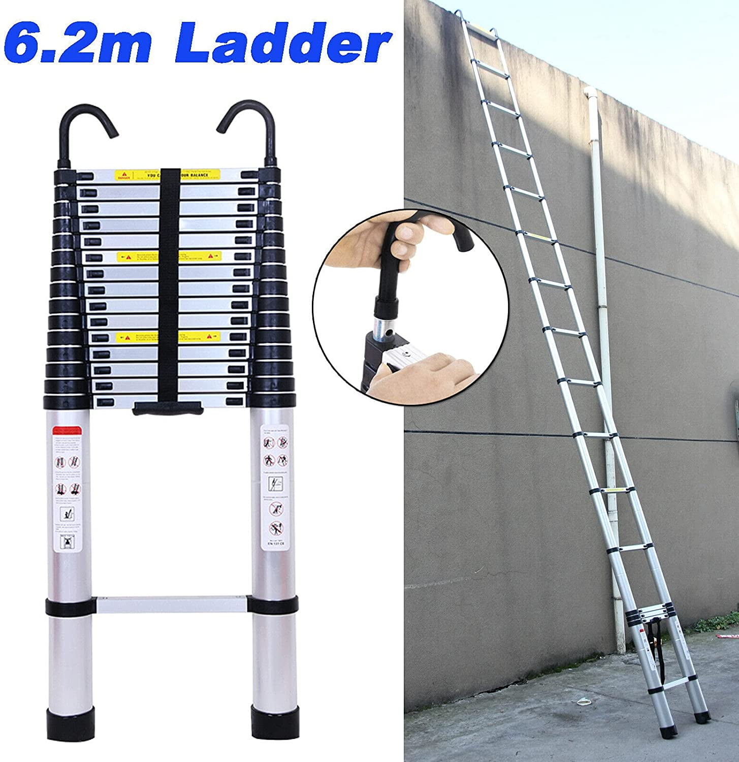 Wolec 16.5FT Telescoping A Frame Ladder with Stabilizer Bar Wheels