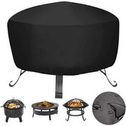 Patio Fire Pit Cover Round Waterproof fits for 38 inch, 420D Heavy Duty Fabric Outdoor Patio Fire Pit Cover with Thick PU Coating - Black