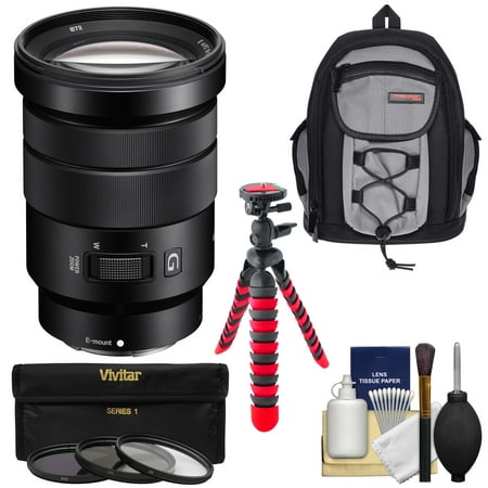 Sony Alpha E-Mount 18-105mm f/4.0 OSS PZ Zoom Lens with Backpack + 3 Filters + Tripod + Kit for A7, A7R, A7S Mark II, A5100, A6000, A6300