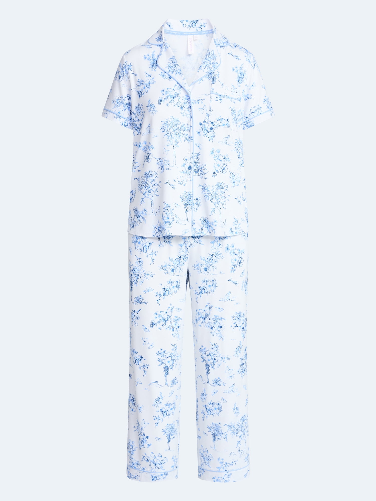 Joyspun Women's Dreamy Soft Collection Notch Collar Top and Capri Pants Pajama Set, 2-Piece, Sizes XS-3X
