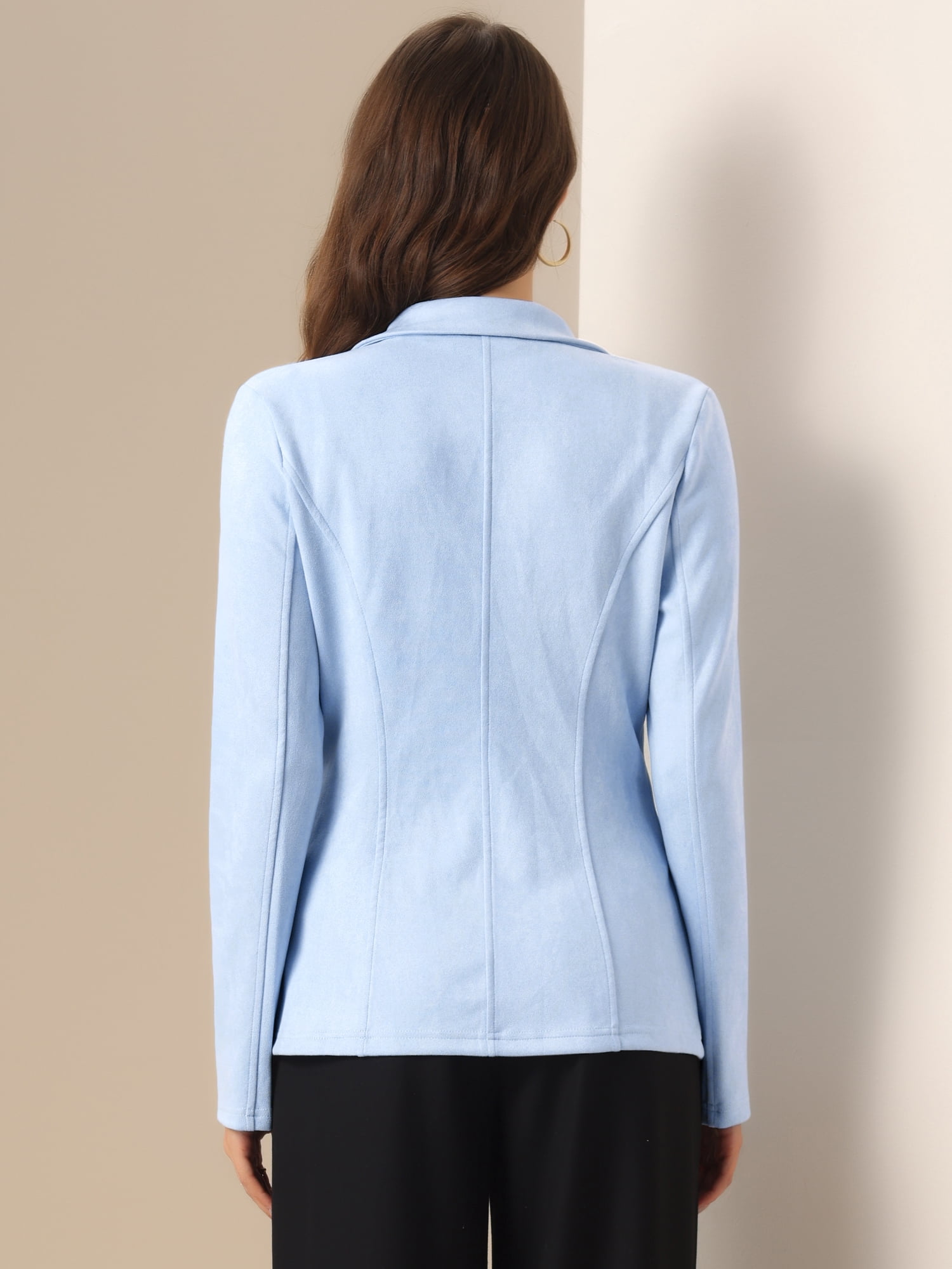DARING DIVA Lapel Collar Long Sleeve Faux Suede Blazer S Grey Blue