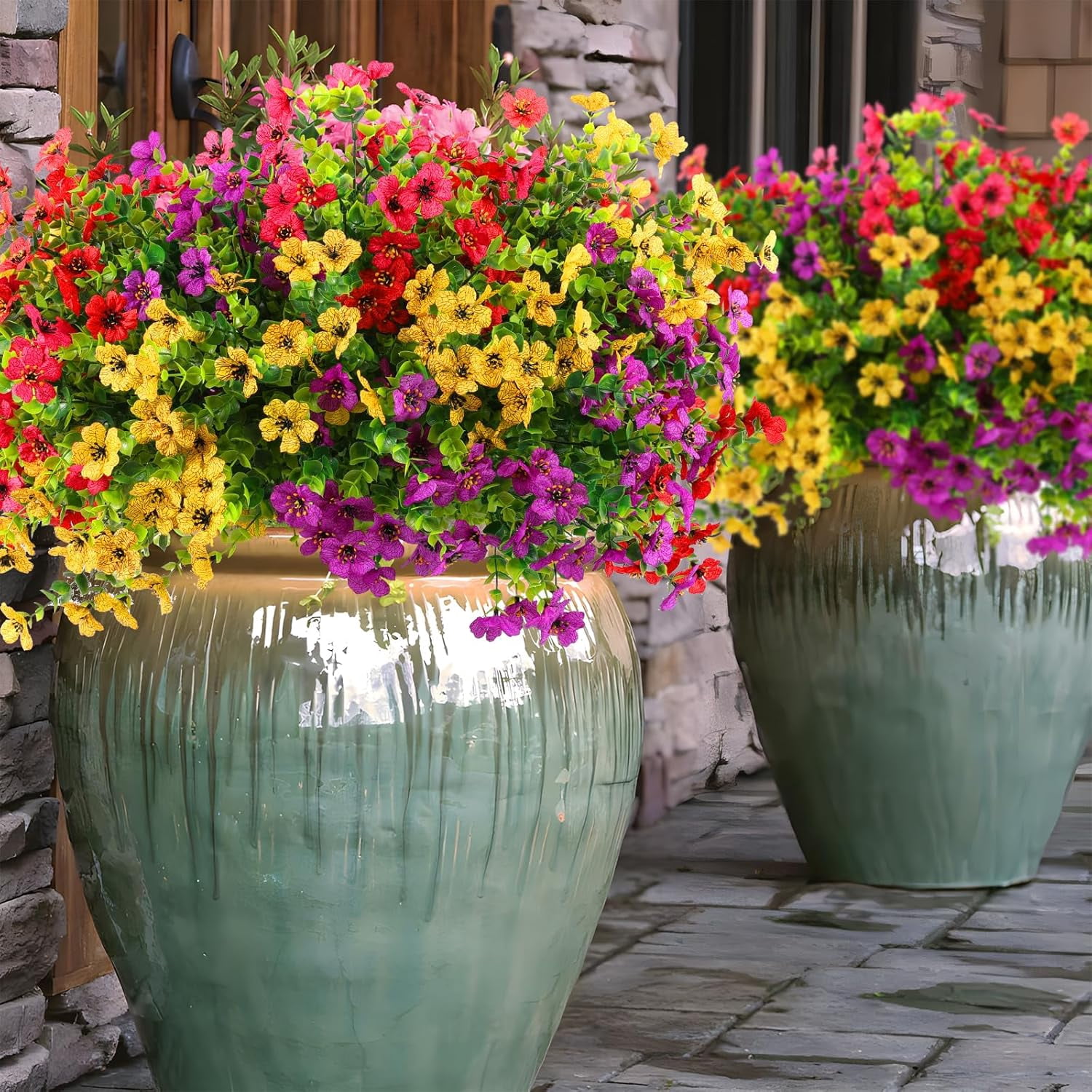 Ywuzuh Artificial Faux Outdoor Flowers Plants Colorful UV Resistant Look Real Faux Flowers for Spring Summer Front Door Porch Patio Planter Yard