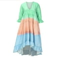 thumbnail image 4 of Sun Dresses Women Summer Casual V-Neck Half Sleeve High Low Maxi Dress Colorful Print Button Ruffle Long Beach Dress, 4 of 7