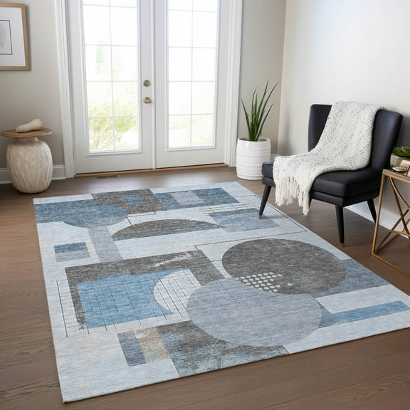 Addison Rugs Chantille Indoor/Outdoor Transitional Geometric Blue Washable Rectangle Rug, 3' x 5'