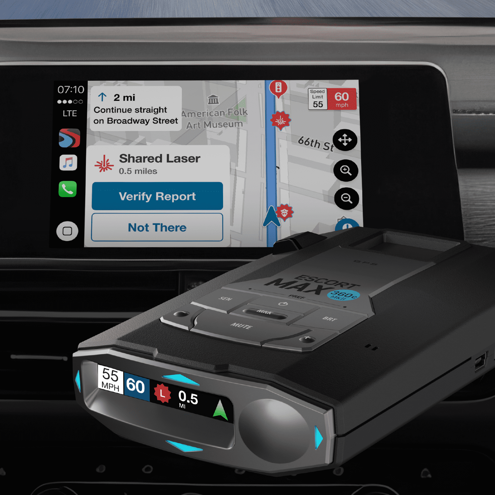 Escort MAX 360c MKII Radar Detector - Dual-Band Wi-Fi, Bluetooth, Exceptional Range, Apple CarPlay® Android Auto®
