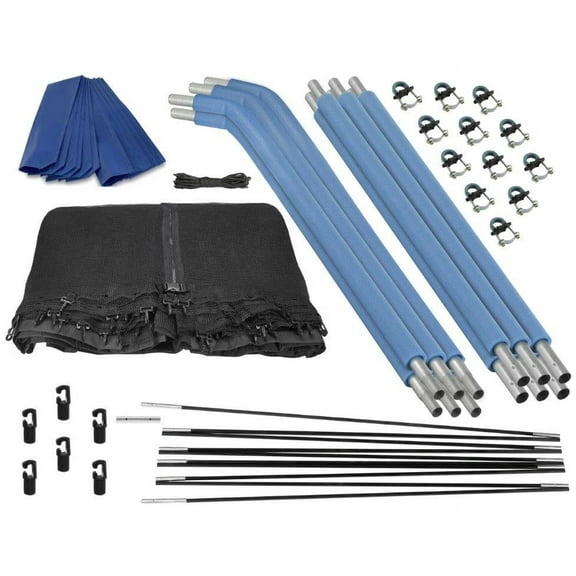 Machrus Upper Bounce Trampoline Safety Enclosure Set including Trampoline Net, 6 Curved Trampoline Poles (with 6 pole caps), Trampoline Pole Foam Sleeves - Fits 15ft Round Trampoline Frame