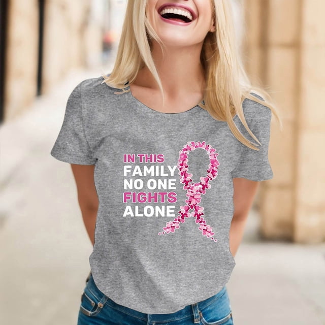 TINZ T-Shirt Imprimé Cancer pour Femmes, Manches Courtes, Manches Longues, Col Rond
