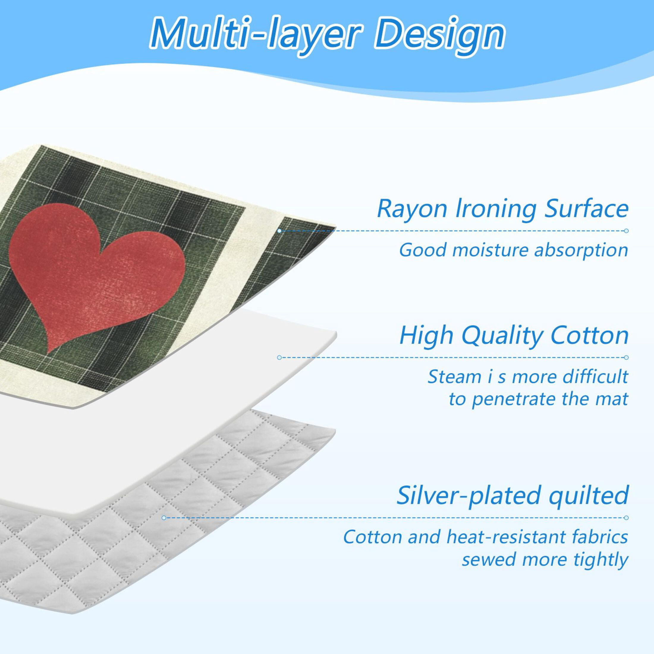 Green Plaid Hearts Valentine Ironing Mat Blanket Portable Travel Ironing Pad Heat Resistant Pad 47.2" x 27.6”
