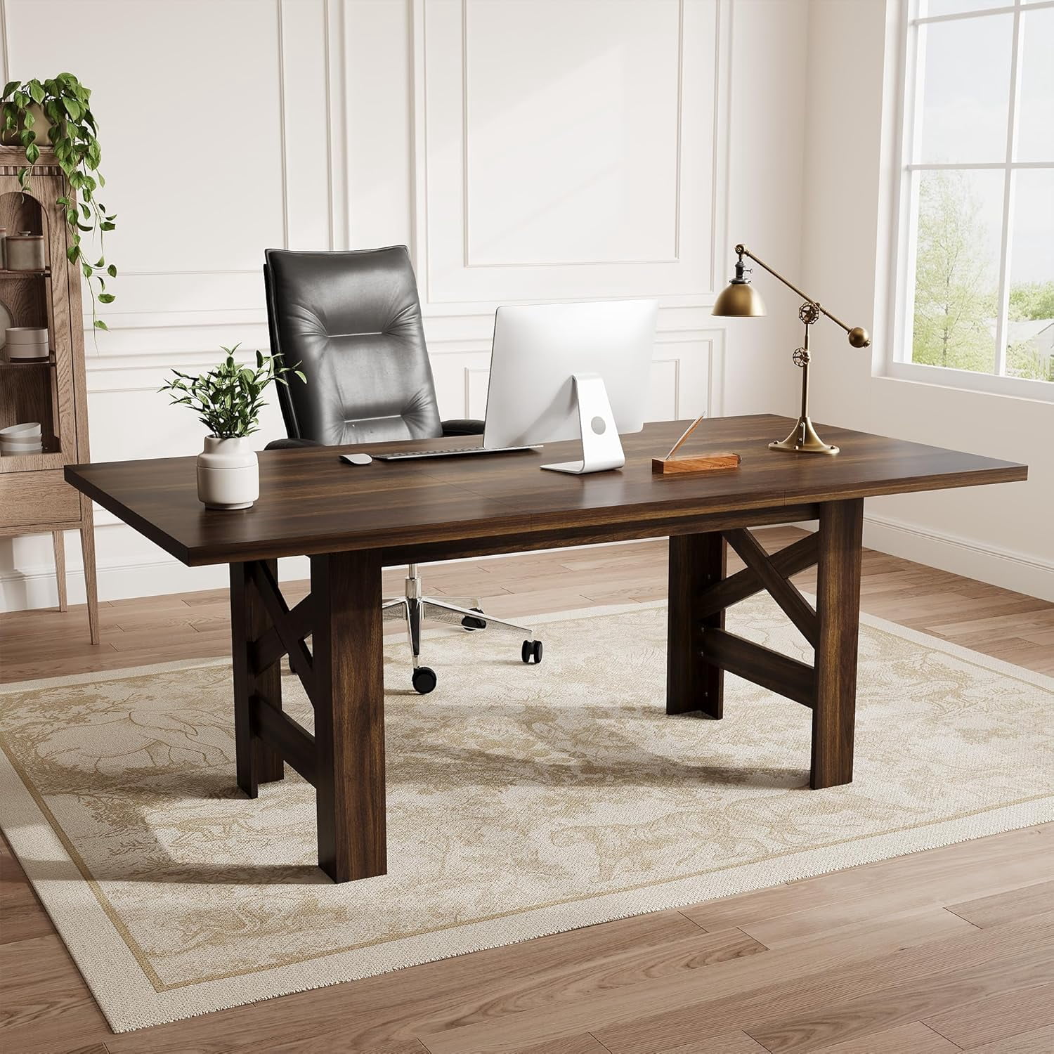 71" Farmhouse Dining Table for 6-8, Large Wooden Table with Thick Frame and Stable Triangular Legs for Kitchen or Office