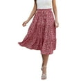 thumbnail image 5 of GXIPO Women's Comfy Midi Skirt High Waist Floral Tiered Skirt Flowy Elastic Summer Boho Skirt Red XL, 5 of 8