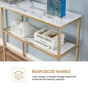 Ivinta Furniture Narrow Console Table, White Marble Sofa Table Small TV Entryway Table with Storage Shelf, Buffet Table for Hallway Living Room, 47.2 inch