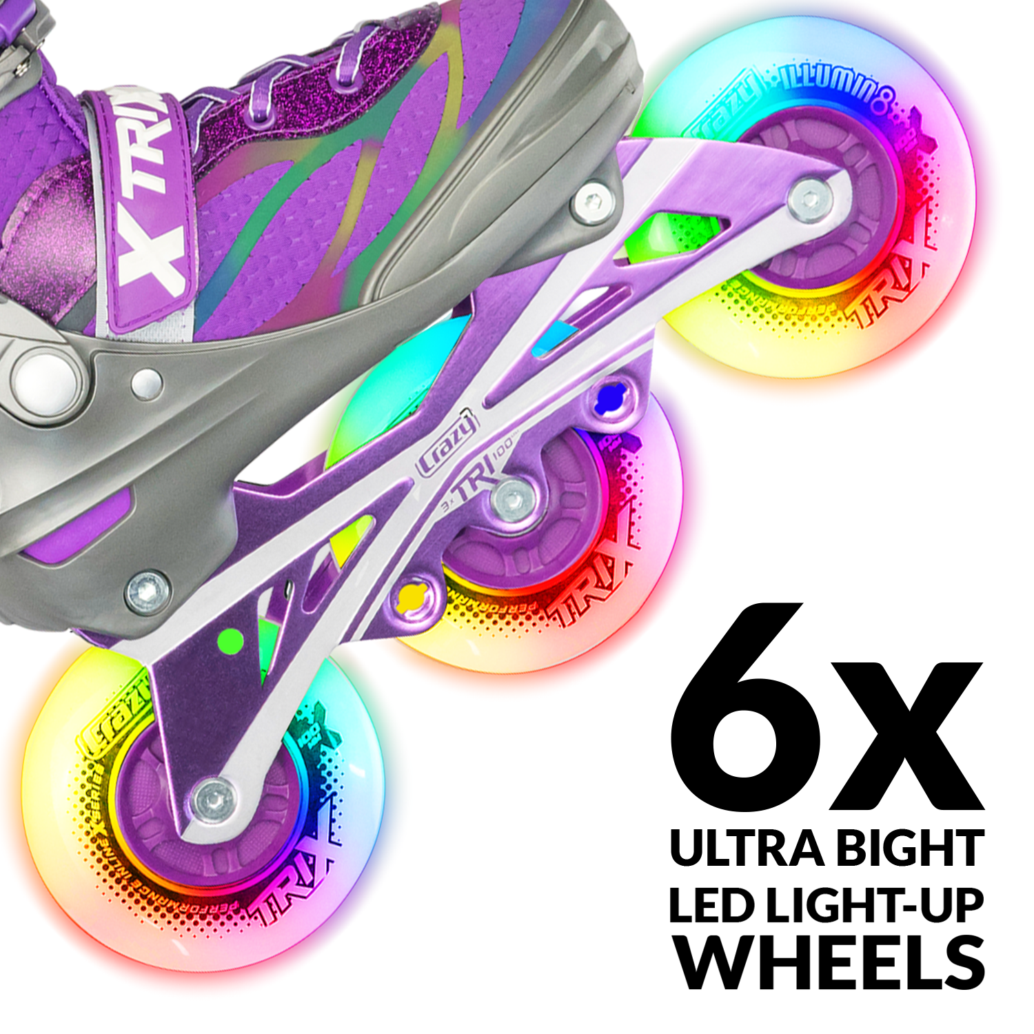 Crazy Skates Trix Size Adjustable Inline Skates with Light Up Wheels - Available with 3 or 4 wheels