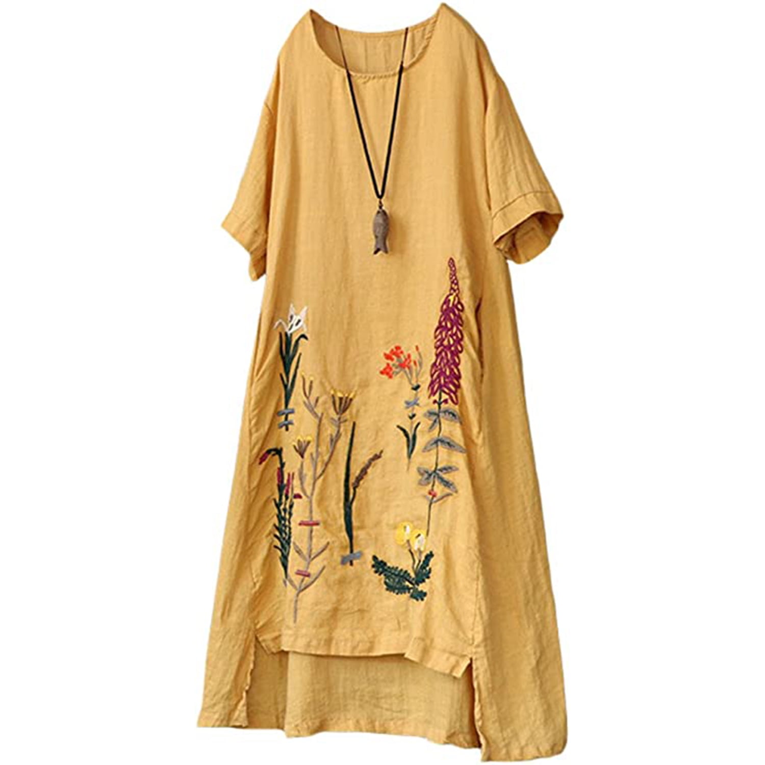 Minibee Women's Linen Blend Midi Dress - Summer Tunic With Pockets In 6 Colors