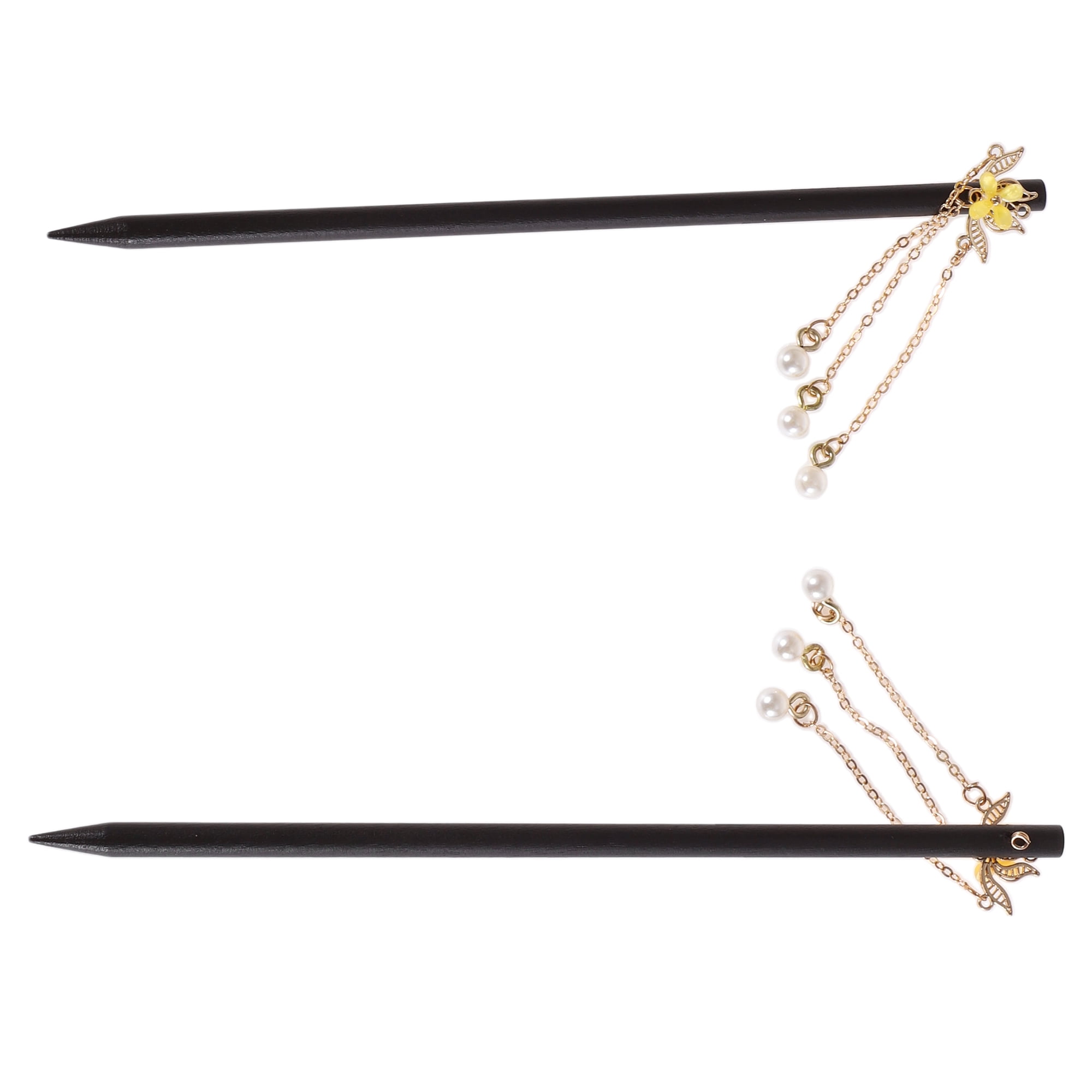Unique Bargains Hair Chopstick for Women Black Yellow 1 Pc [Three Beads Tassel]
