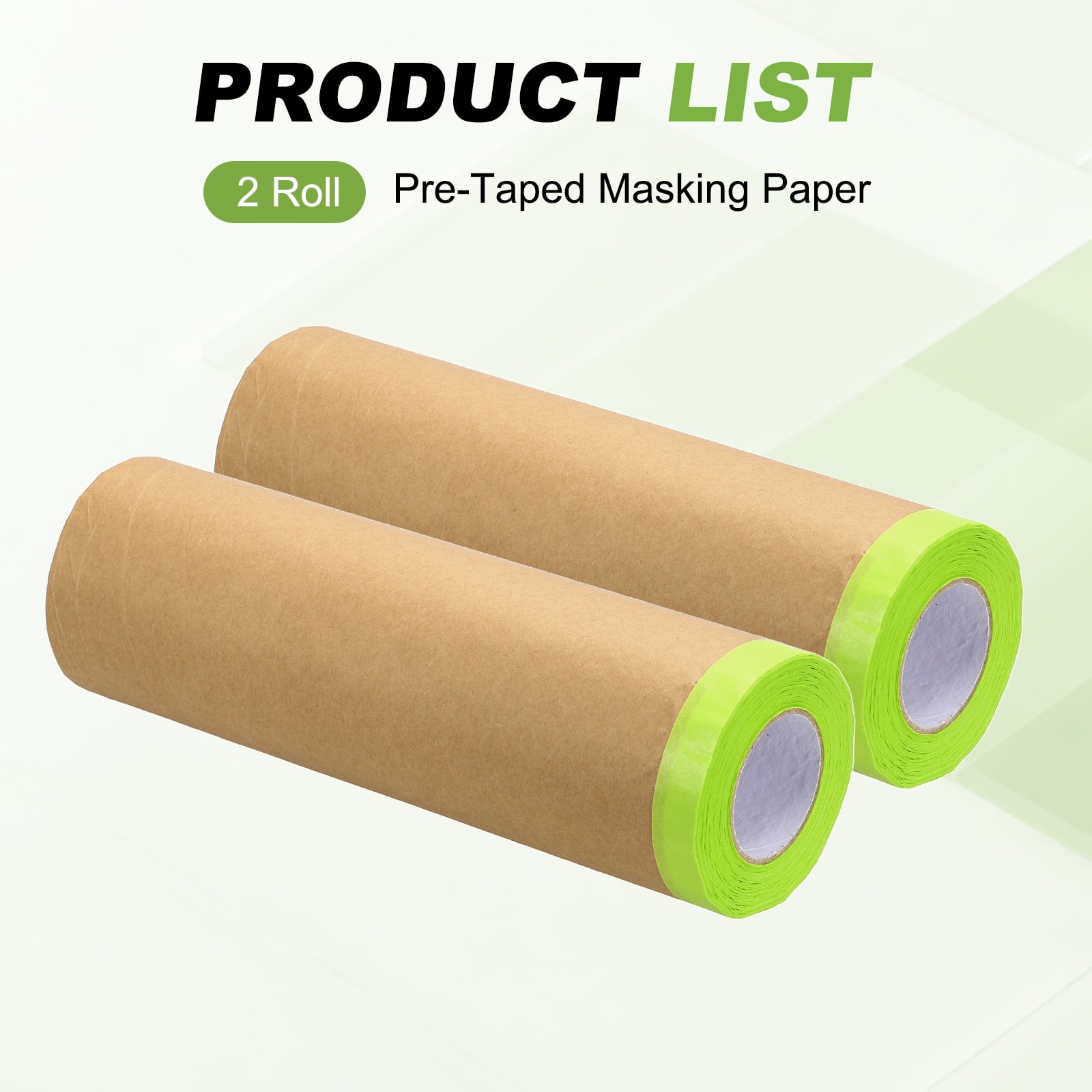 Uxcell 2pcs Pre-Taped Masking Paper, 18" x 49 ft Paint Adhesive Protective Paper Painter Tape and Drape for Masking Auto Body Covering Wall Skirting Frames, Green