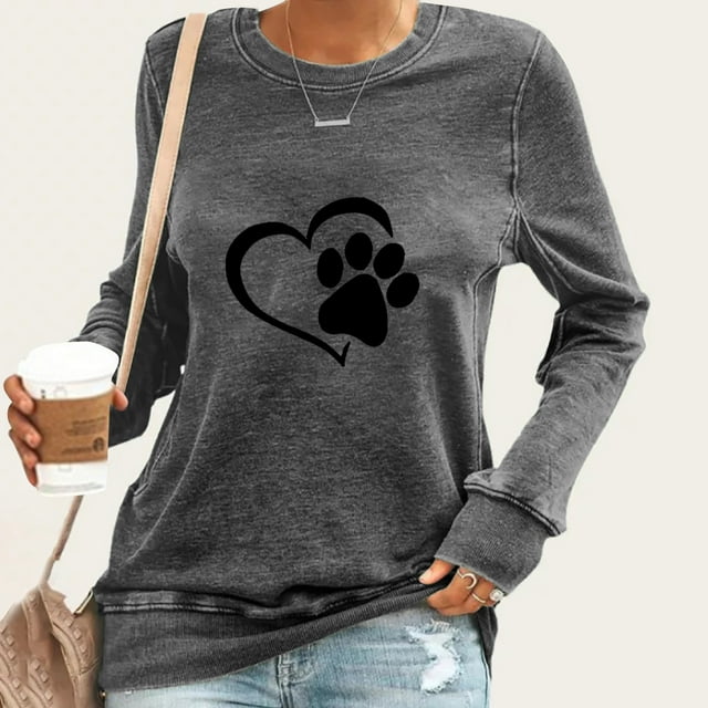 Nouveaux Hauts pour Femmes 2023 Mode Femme Col Rond T-Shirt Manches Longues Automne Blouse Imprimée Chandail en Molleton Grande Taille Chemise Manches Longues pour Femmes