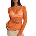 thumbnail image 2 of Caoirhny Women's Summer Sheer Crop Tops Long Sleeve Fitted Short Lace Going Out Tops for Party, 2 of 9