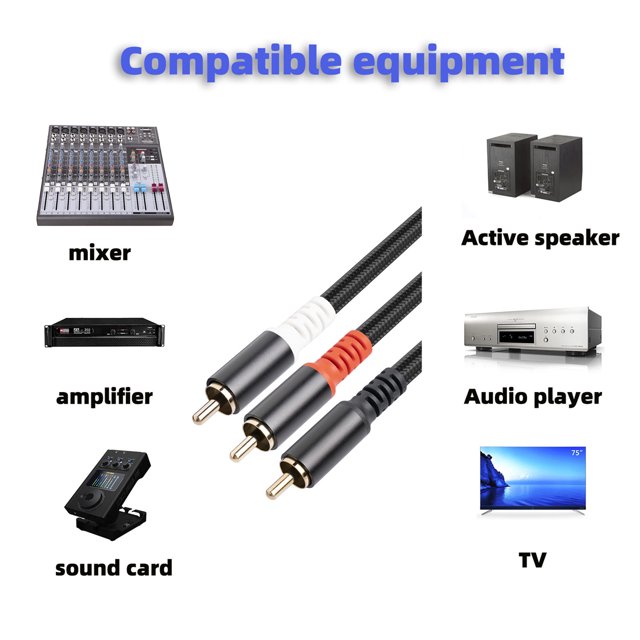 Audio Cable,Cable Dual Shielded 6.5ft Amplifier Tv Rca Male Plated 6.5ft Amplifier Stereo Audio Cable Shielded Plated 6.5ft Adapter Audio Cables Rca Y Male Stereo To 2 Tv Dvd Y Adapter Tv Mer Dvd