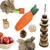PStarDMoon PD Bunny Chew Toys for Teeth, Natural Apple Wood Chips, Loofa Carrot Toys for Rabbit, Rattan Ball and Pinecone Toys for Rabbits Chinchilla Hamsters Guinea Pigs (Style 1)