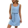 thumbnail image 2 of LOVZFMLL Dresses Women Solid Color Frenum Drawstring Hollow Pattern Sleeveless Neck Dress, 2 of 6