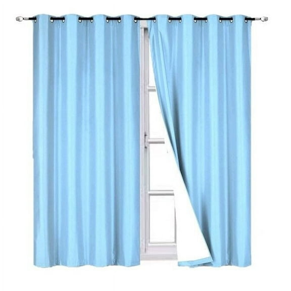 Bedroom Blackout Curtain 95" length Light Blue Color for Large Window Sliding Door 2 panels Blocking Sunlight Grommets Top Adam